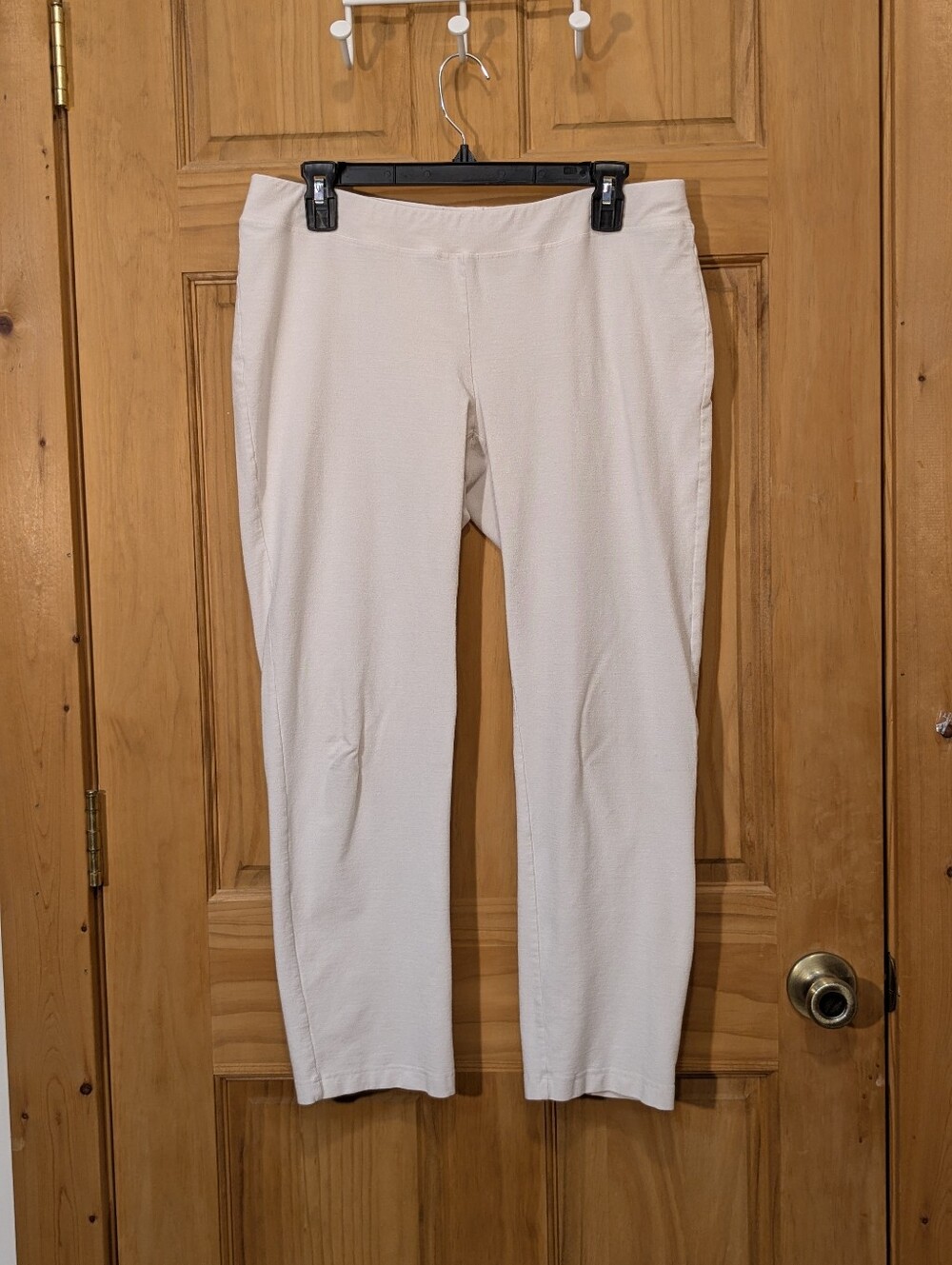 Eileen Fisher Slim Fit Ankle Pants Crepe Washable Pull On Cream White Sz Med